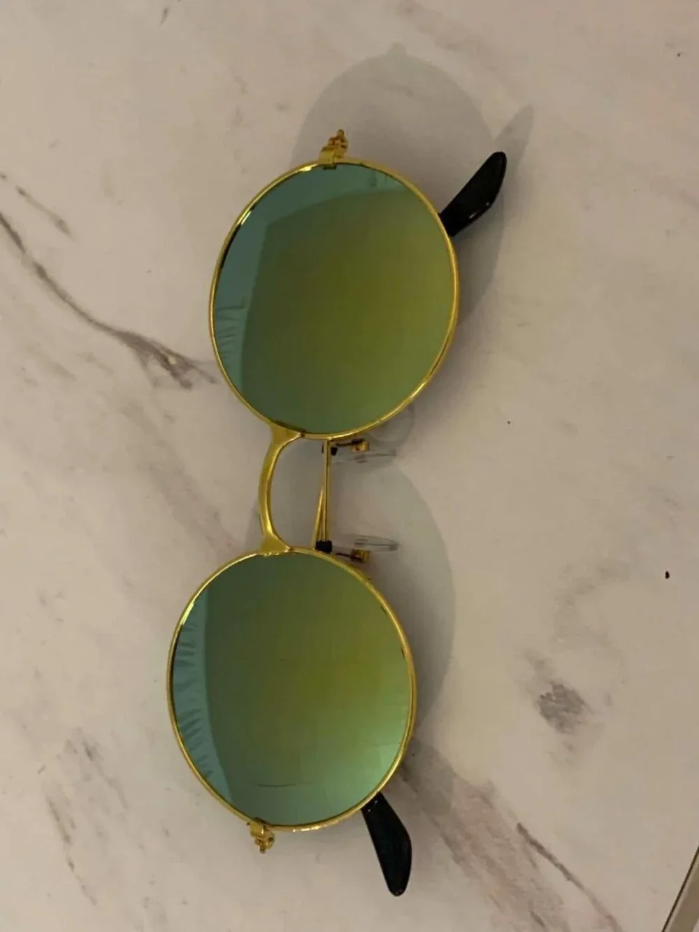 Retro Round Sunglasses With Gold Metal Frame Green/Gold Metallic Lenses